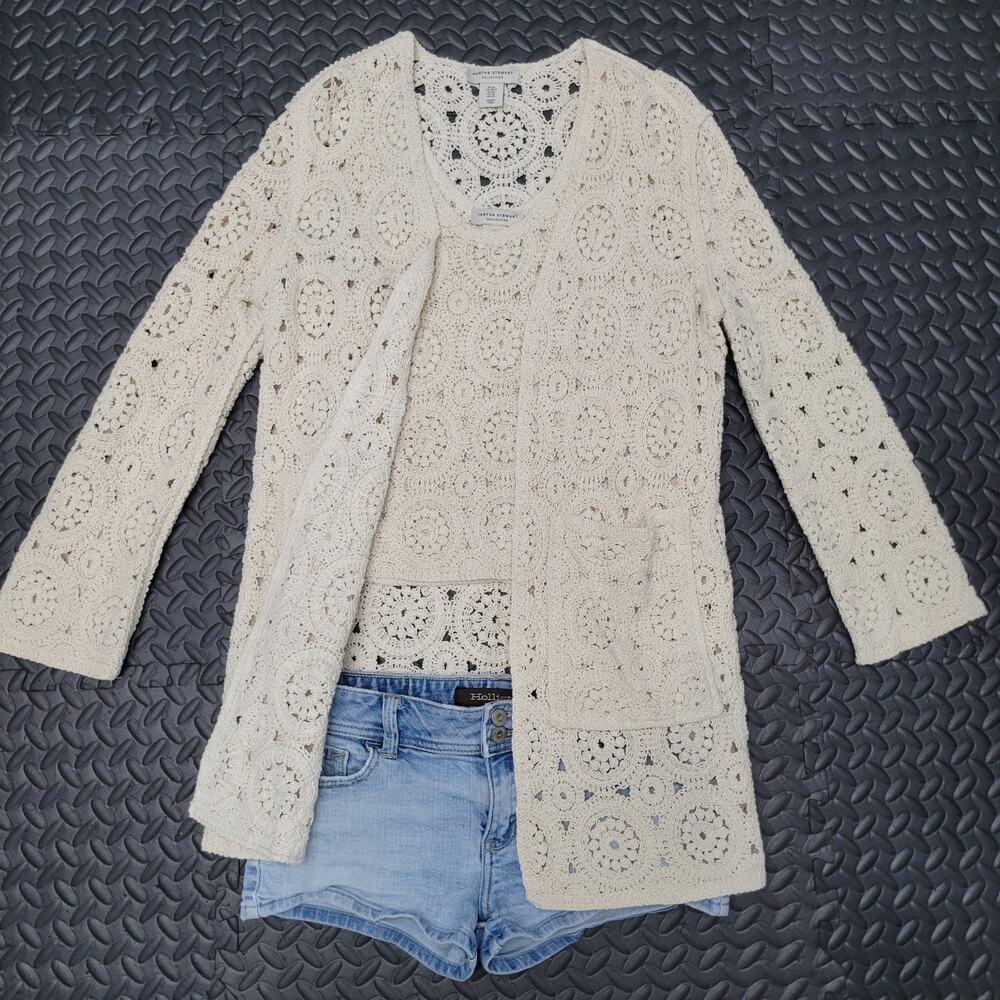 Martha Stewart Collection Crochet Tank Top Cardigan Sweater Set XS Boho Coastal